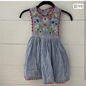 Mini Boden Light Blue Embroidered Apron Dress with Pink Trim